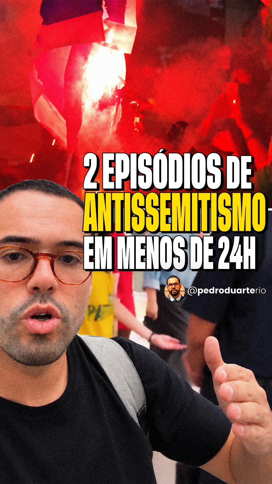 🚨 EM MENOS DE 24 HORAS, DOIS EPISÓDIOS ABSURDOS!

De um lado, a bandeira de Israel sendo queimada na Cinelândia, em frente à Câmara Municipal. Do outro, uma eleitora fazendo uma saudação n@z1sta ao sair de sua seção eleitoral e, mesmo questionada, mantendo o gesto.

Um episódio vindo da esquerda, outro da direita. O extremismo pode até mudar de lado, mas o antissemitismo continua sendo INACEITÁVEL.

Diante desses acontecimentos, apresentamos notícias-crime para que os fatos sejam investigados e os responsáveis respondam por eventuais crimes.

Minha solidariedade à comunidade judaica do Rio de Janeiro, que, infelizmente, tem sido alvo de episódios recorrentes de intolerância e ódio.